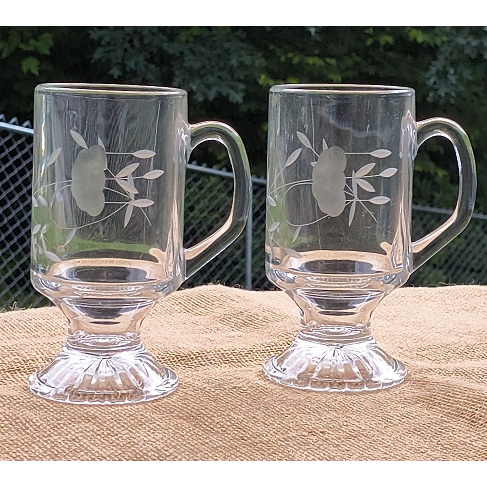 Princess House Heritage Irish Coffee Mug Pedestal Drinking Glass W Handle Etched